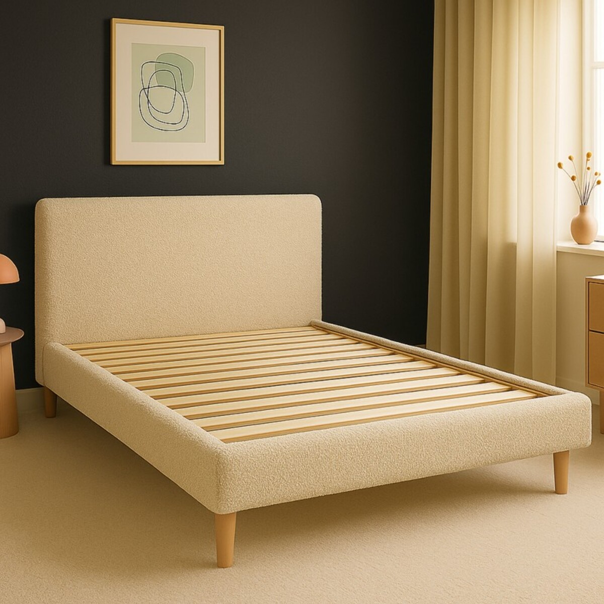 Lit Colisée avec tête de lit| Robuste et confortable | Montage simple rapide | Bouclette | Sable