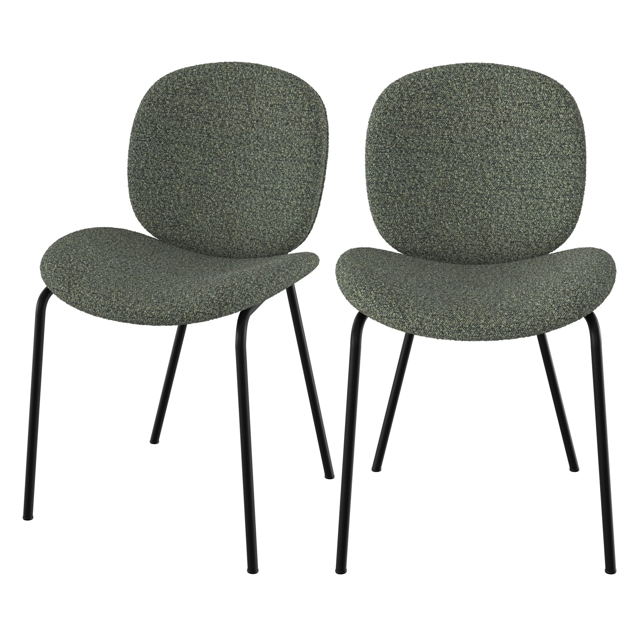 Lot de 2 chaises en tissu bouclé vert et pieds en métal noir - Iris