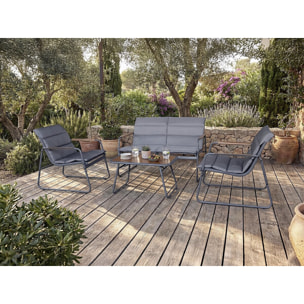 Salon de jardin avec coussins en métal "Bastia" - 4 places - Gris