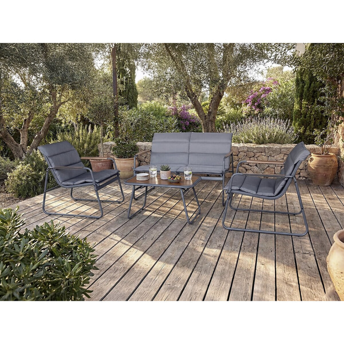 Salon de jardin avec coussins en métal "Bastia" - 4 places - Gris