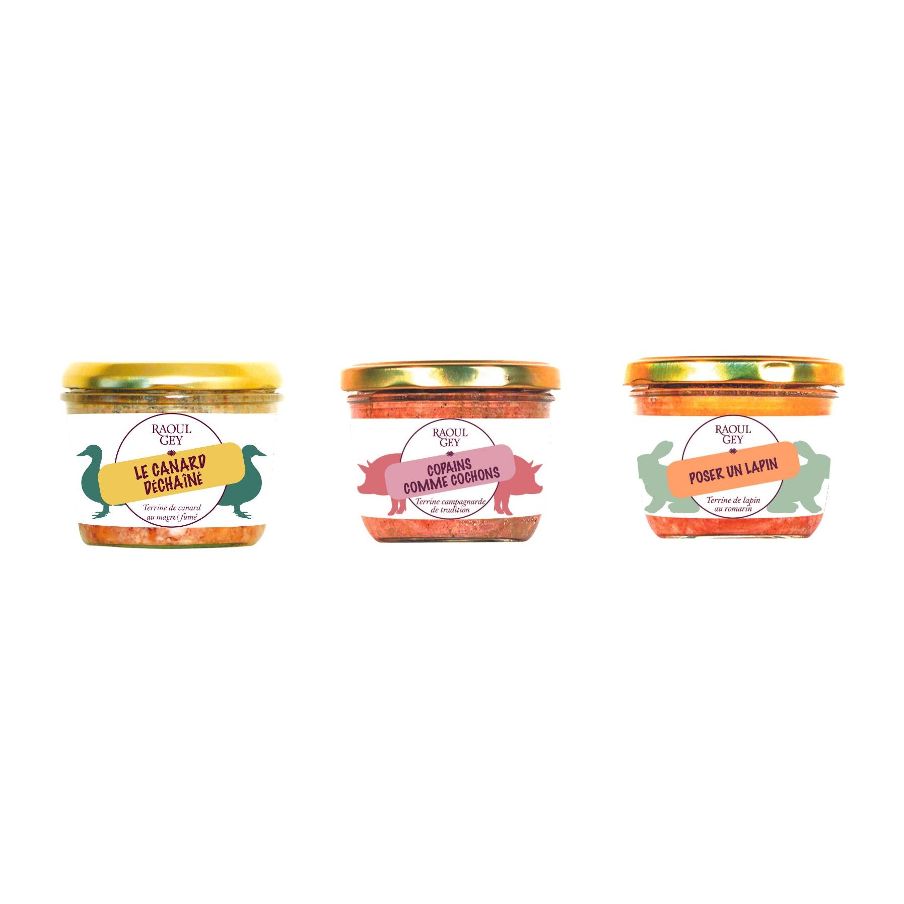 Assortiment de 3 Terrines : canard, campagnarde et lapin - 180gx3 - France