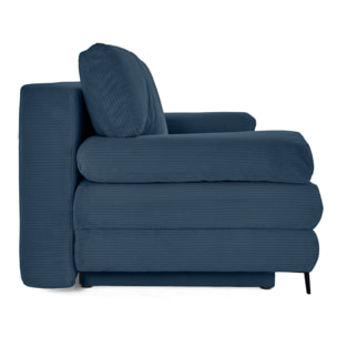 Elton - canapé 3 places convertible avec coffre en velours côtelé - Bleu