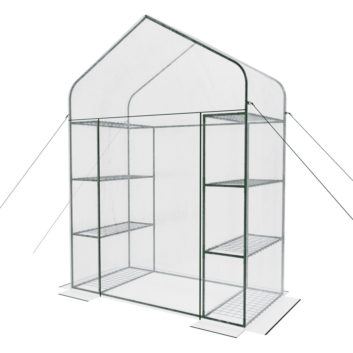 Serra Da Giardino Per Orto Con 8 Ripiani In Metallo Telaio A Casetta Acciaio Telo Trasparente PVC Porta Avvolgibile Apertura Cerniera 143x74x195 Cm