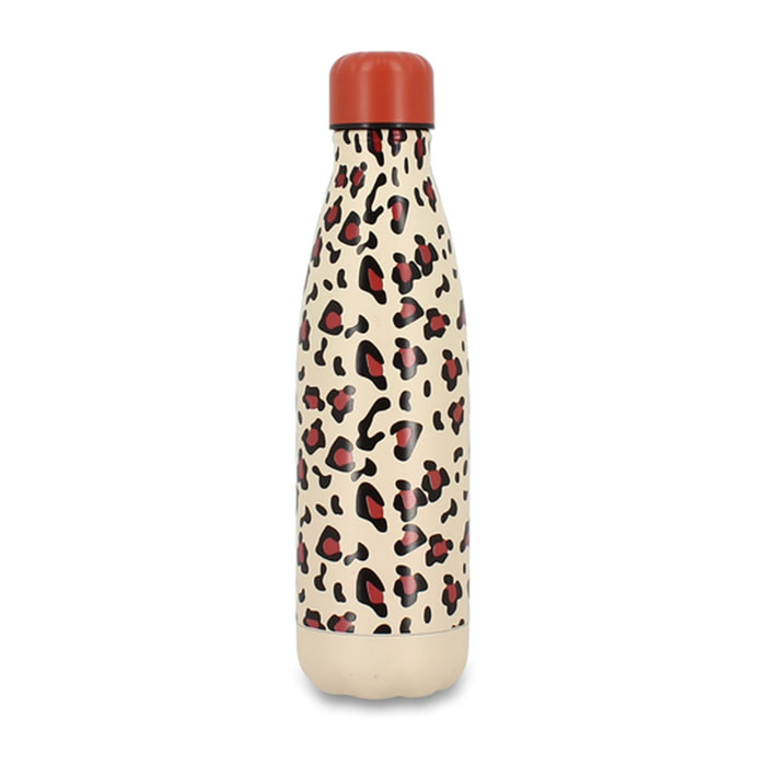 Bouteille animals léopard 500ml en acier inoxydable terracotta
