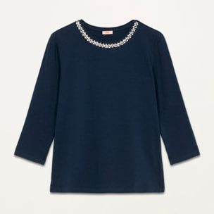 Oltre - Camiseta de manga larga con bordado joya - Azul