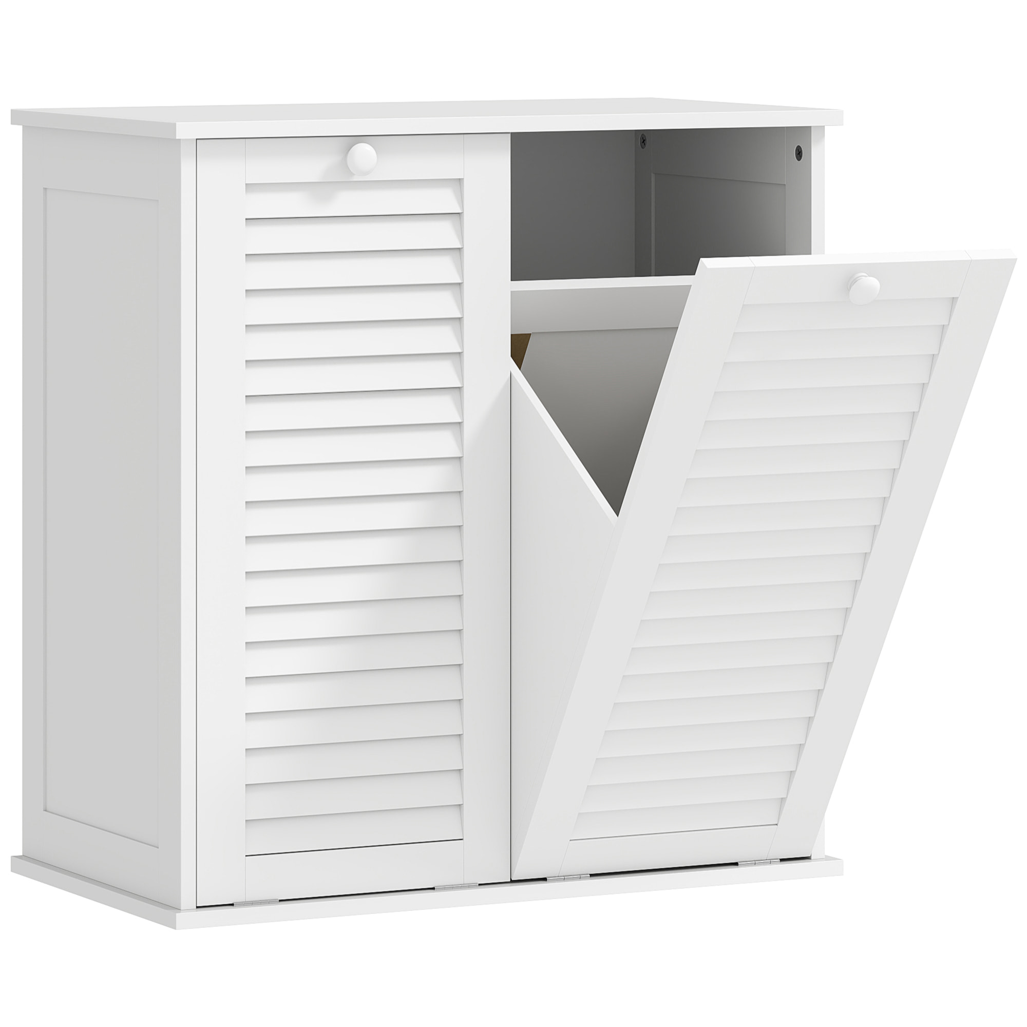Meuble salle de bain avec paniers à linge basculants - 2 portes persiennes - blanc