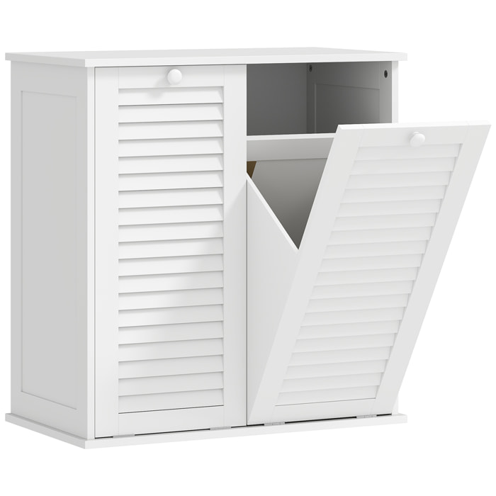 Meuble salle de bain avec paniers à linge basculants - 2 portes persiennes - blanc