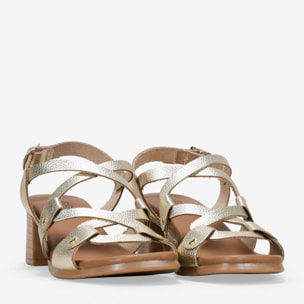 Sandalias de tacón doradas en piel