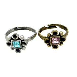 Conjunto de anillos mix cristal SW rosa-azul