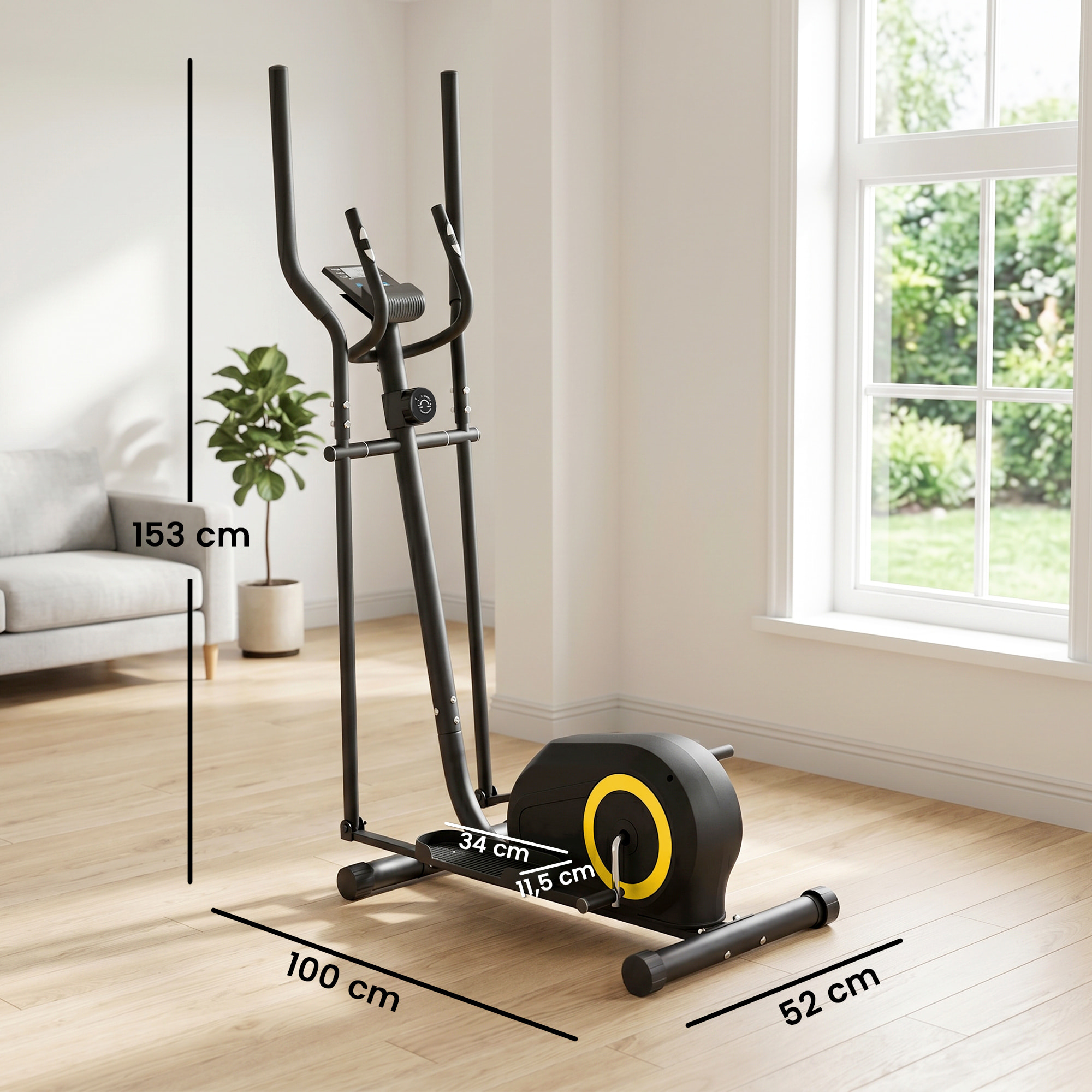 Bicicleta Elíptica para Casa, Máquina Elíptica Silenciosa con Bluetooth Compatible con App, 8 Niveles de Resistencia Magnética, Monitor LCD y Sensor de Pulso, Ruedas, Carga 120 kg
