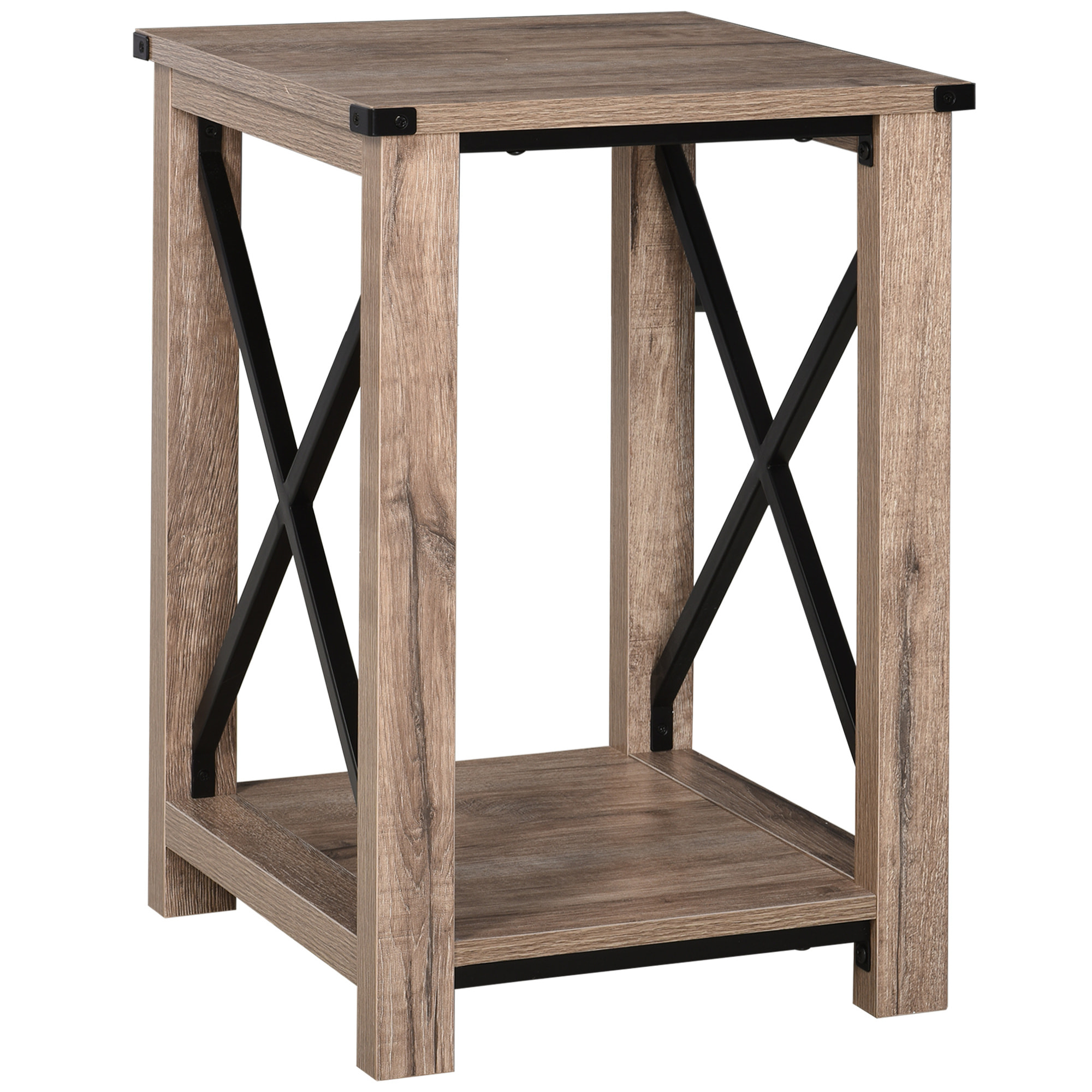 Mesa Auxiliar Retro Industrial con Estante Grano de Roble