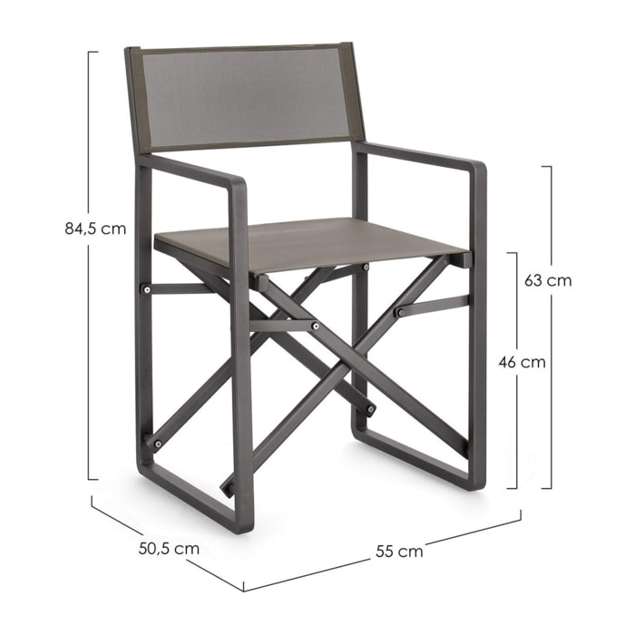 Set sedie regista da giardino KONNOR in textilene tortora e struttura in alluminio antracite