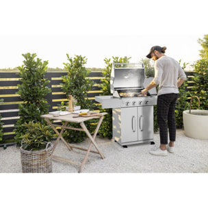 Barbecue gaz en inox avec 5 brûleurs dont 1 latéral "Brazzo" - 118 x 57 x 104 cm - Gris clair