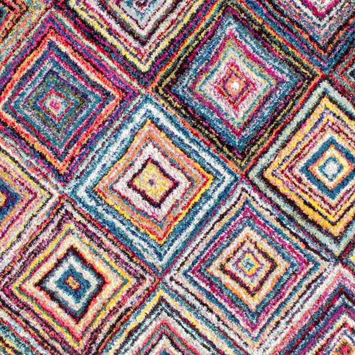 Tapis Kada aux motifs géométriques destructurés multicolores