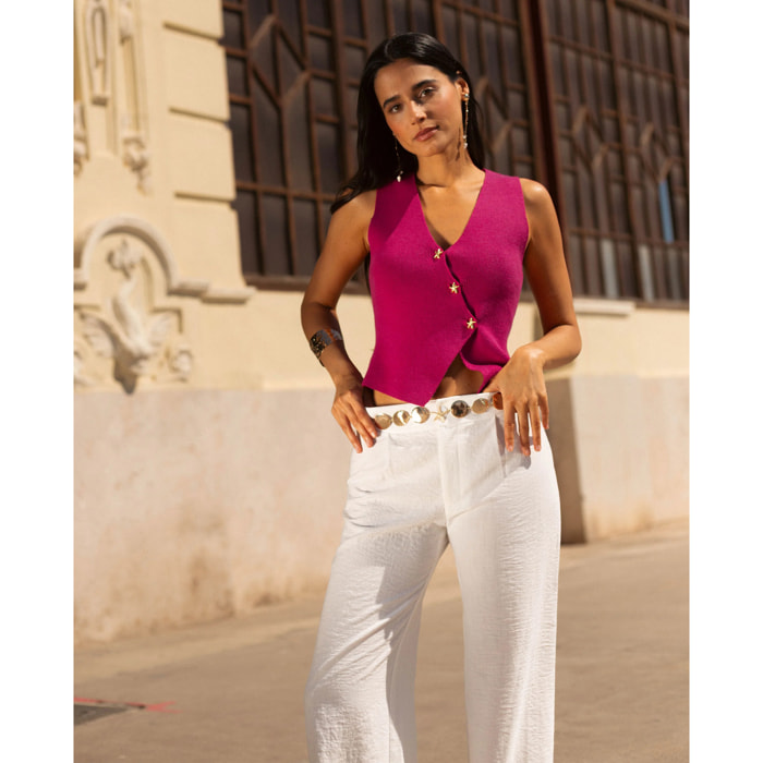 Chaleco de mujer crop con cierre cruzado y escote pico