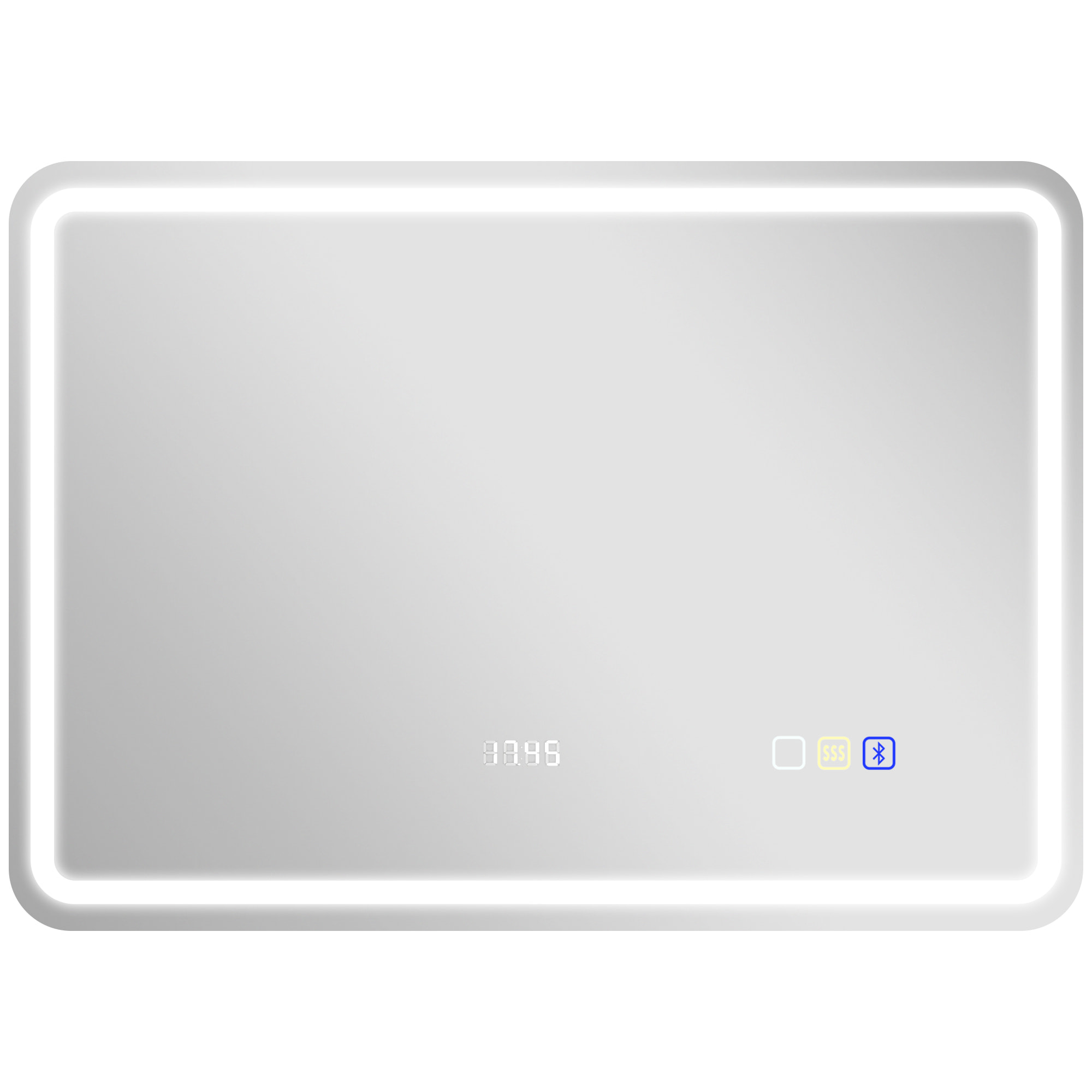 Miroir lumineux LED salle de bain Bluetooth 50x70cm - horloge numérique, antibuée, tactile, réglable - verre trempé 4 mm