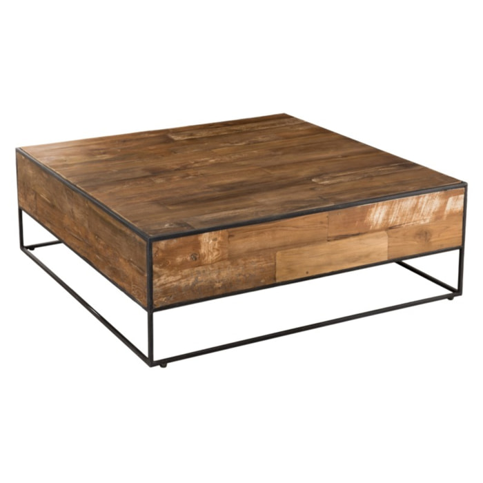 SIXTINE - Table basse bois carrée 100x100cm Teck recyclé et métal