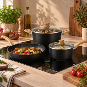 Batterie de cuisine 9 pièces en aluminium noir - tous feux COLORAMA