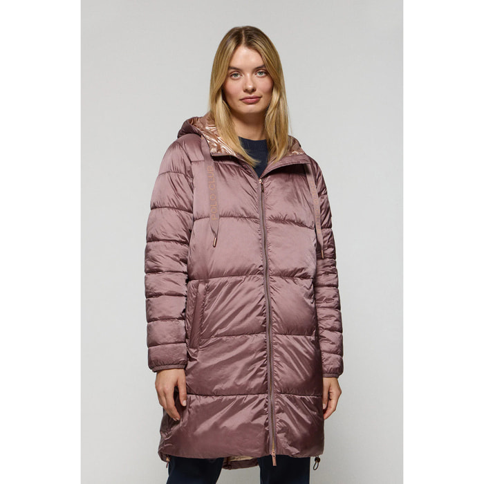 Giacca rosa tortora Rose lunga e trapuntata con cappuccio fisso e particolari Polo Club