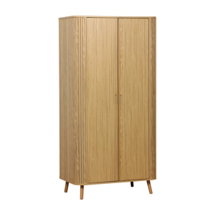 Armoire 2 portes effet bois rainuré avec étagère et penderie. L 90 x P 60 x H 180cm