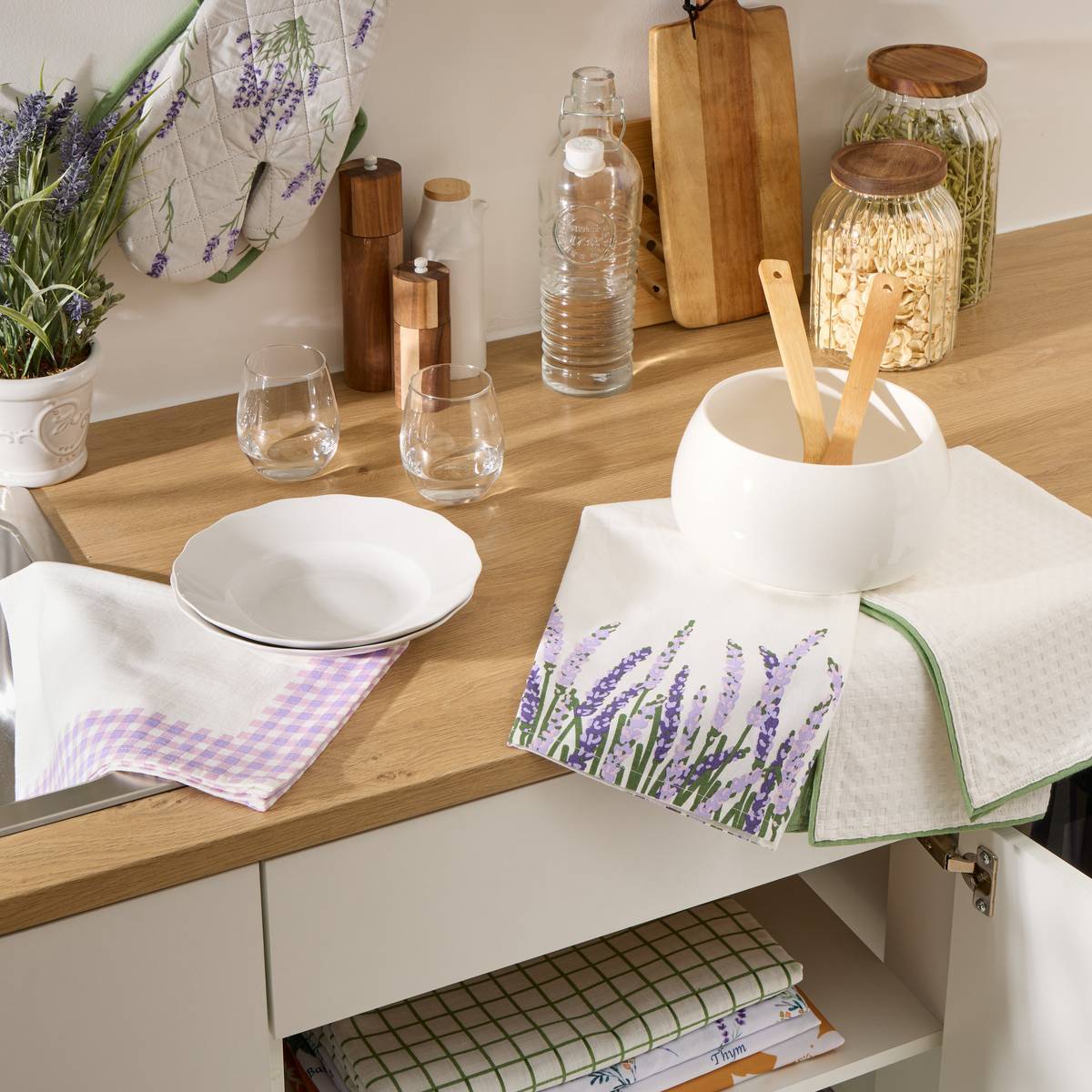 Lot de 3 torchons Garrigue 70x45cm en coton