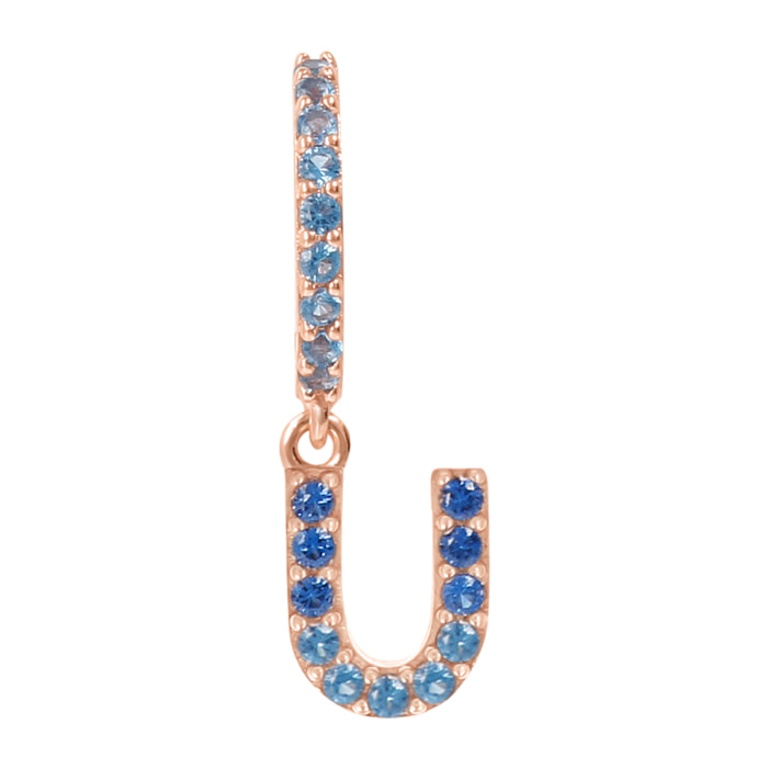 Orecchino Pendente con Lettera U in Pavé di Cubic Zirconia Blu