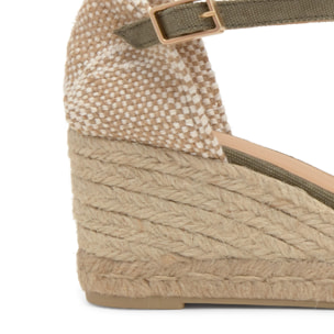 Sandalia de cuña Bianca estilo peep-toe en algodón orgánico lavado