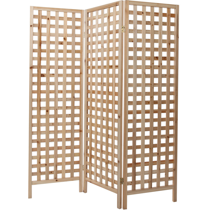 Paravent en bois clair motif ajouré 3 vantaux L133 cm AKKIKO