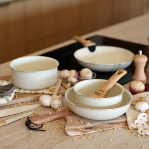 Batterie de cuisine 5 pièces en aluminium recyclé crème