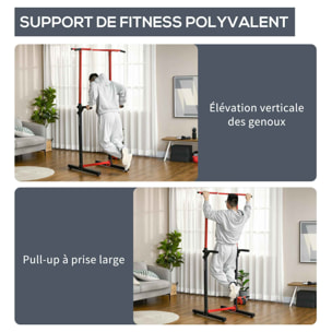 Station de musculation multifonction - barre de traction chaise romaine - hauteur réglable 6 niv. - acier noir rouge