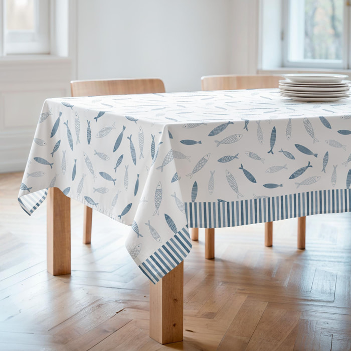 Nappe imprimée anti-tâches FAMARA BLEU