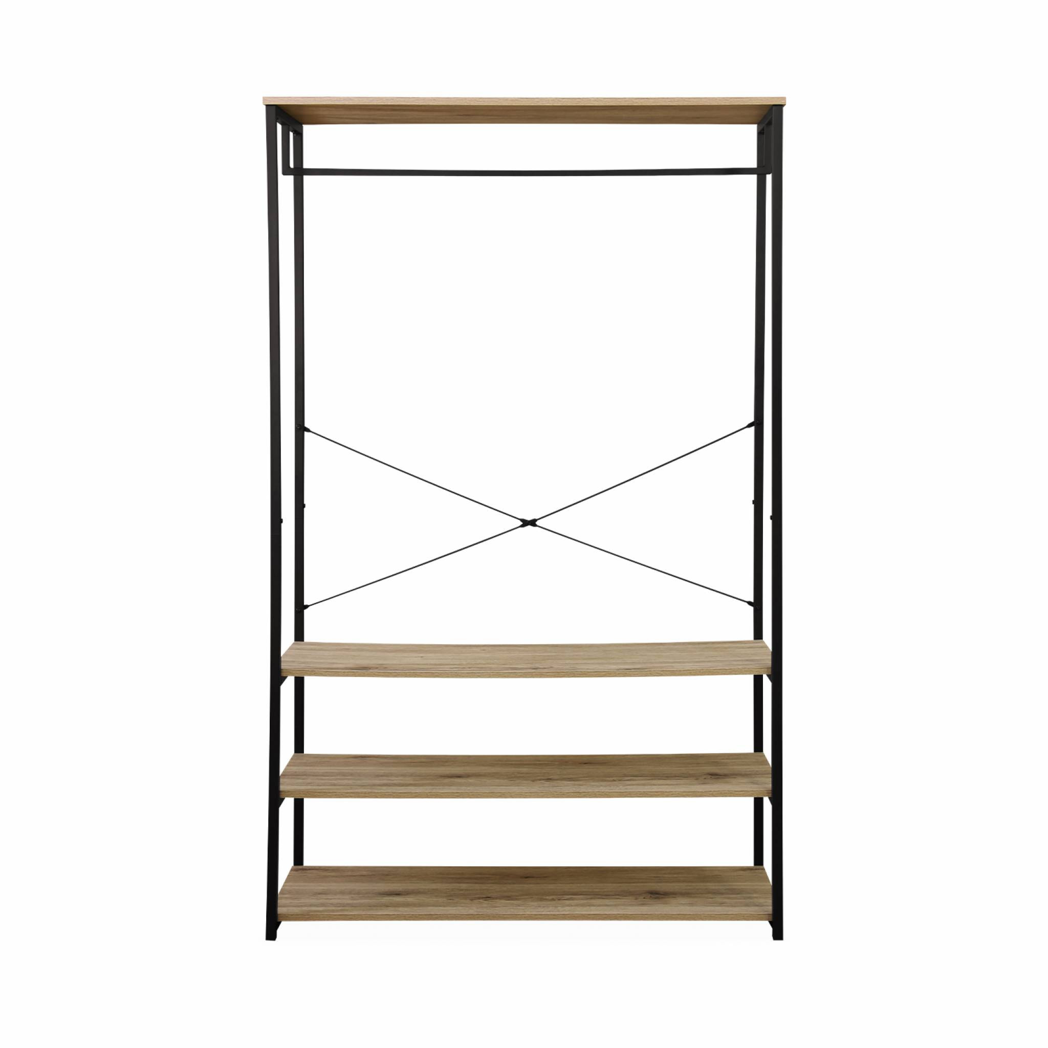 Dressing. vestiaire. portemanteau en métal noir et décor bois. Loft. 3 étagères. une barre de penderie  L 100 x l 40 x H 167cm
