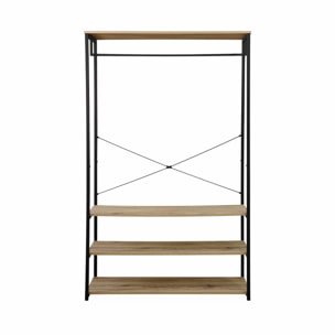 Dressing. vestiaire. portemanteau en métal noir et décor bois. Loft. 3 étagères. une barre de penderie  L 100 x l 40 x H 167cm