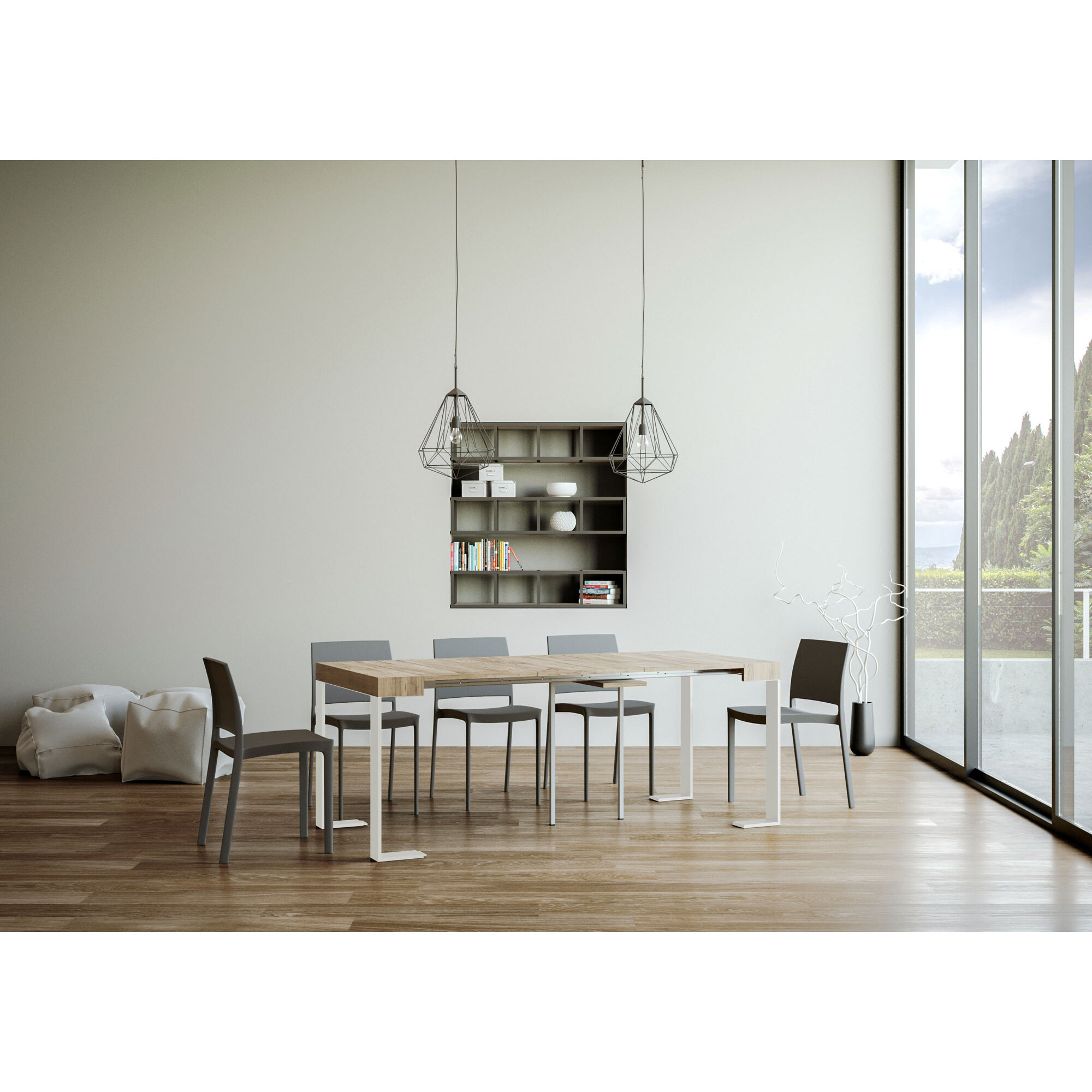 Console Extensible 90x40/300 cm Tecno Chêne Nature cadre Blanc