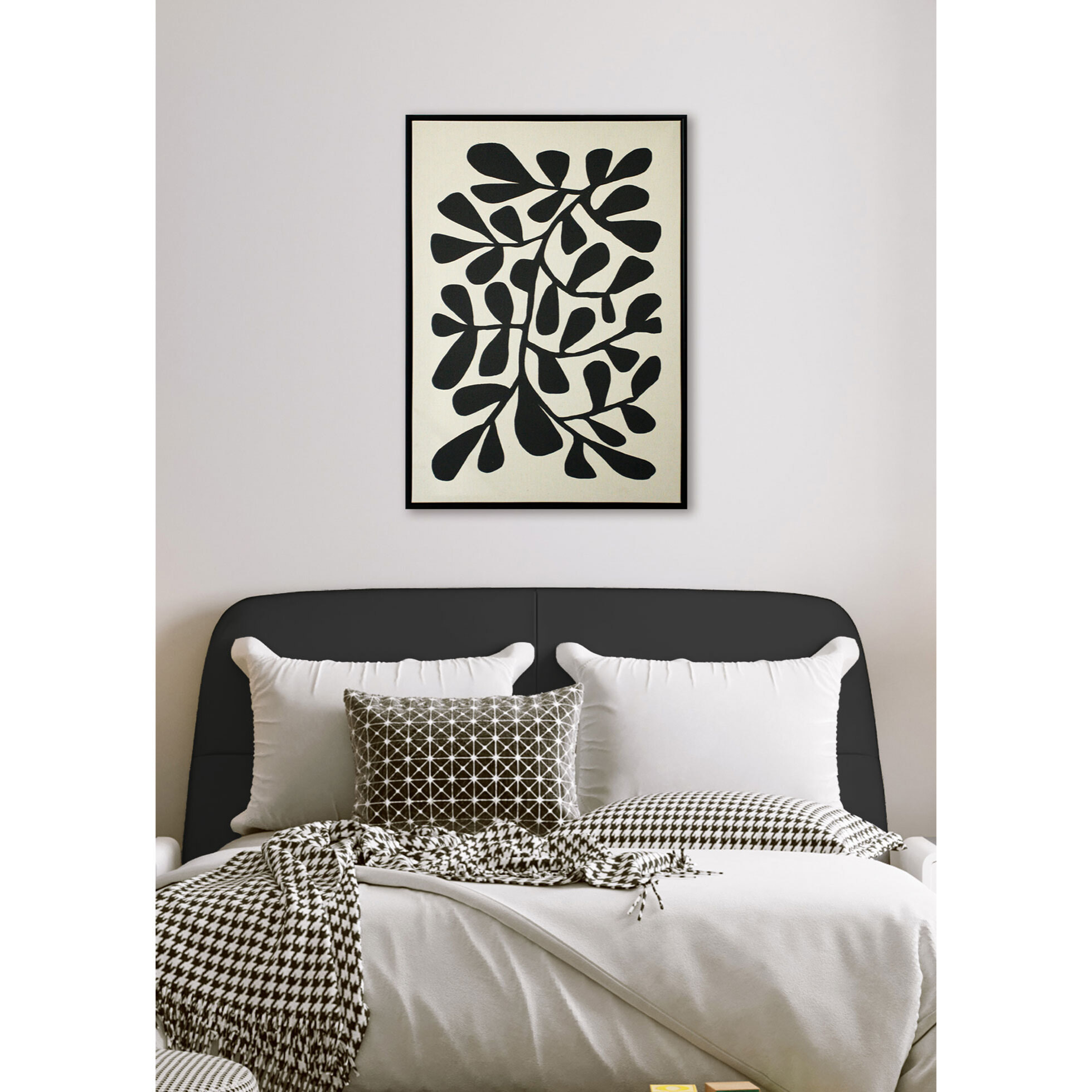 Cuadro Linen lino impresión 3D beige-negro 93x63x4 cm