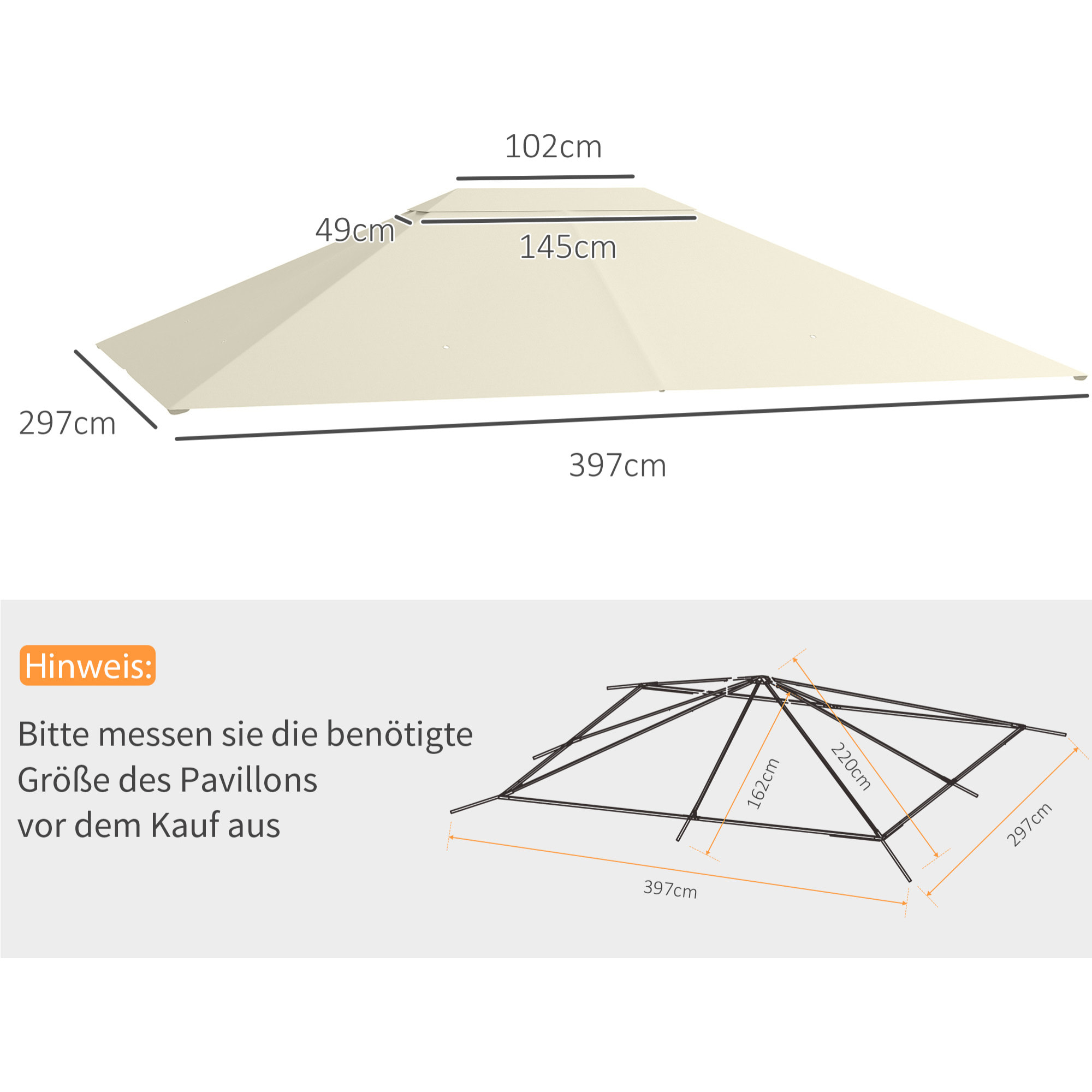 Toile de remplacement tonnelle 3 x 4 m tissu haute densité beige clair