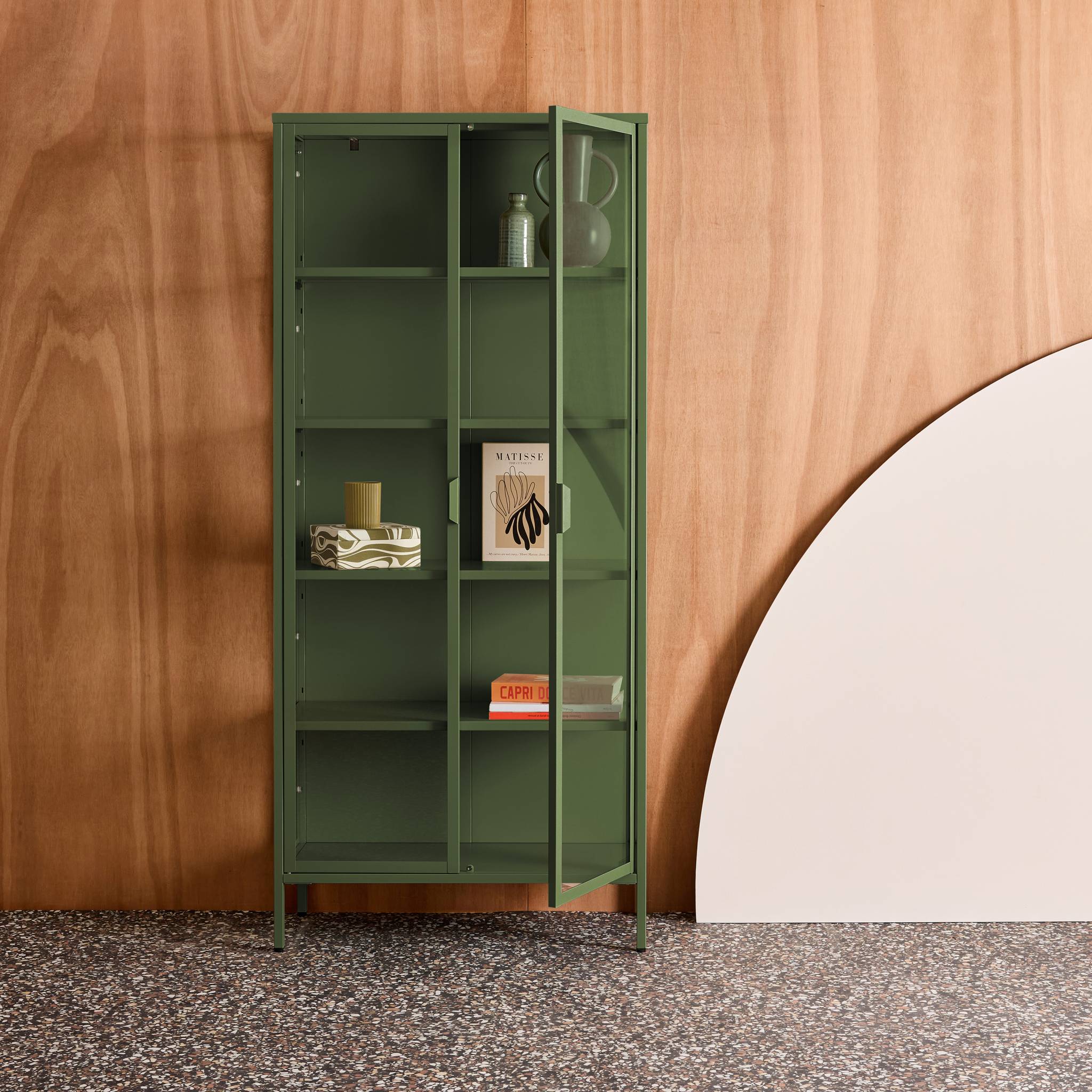 Buffet, vaisselier acier et verre trempé 2 portes 180cm ARKANSAS