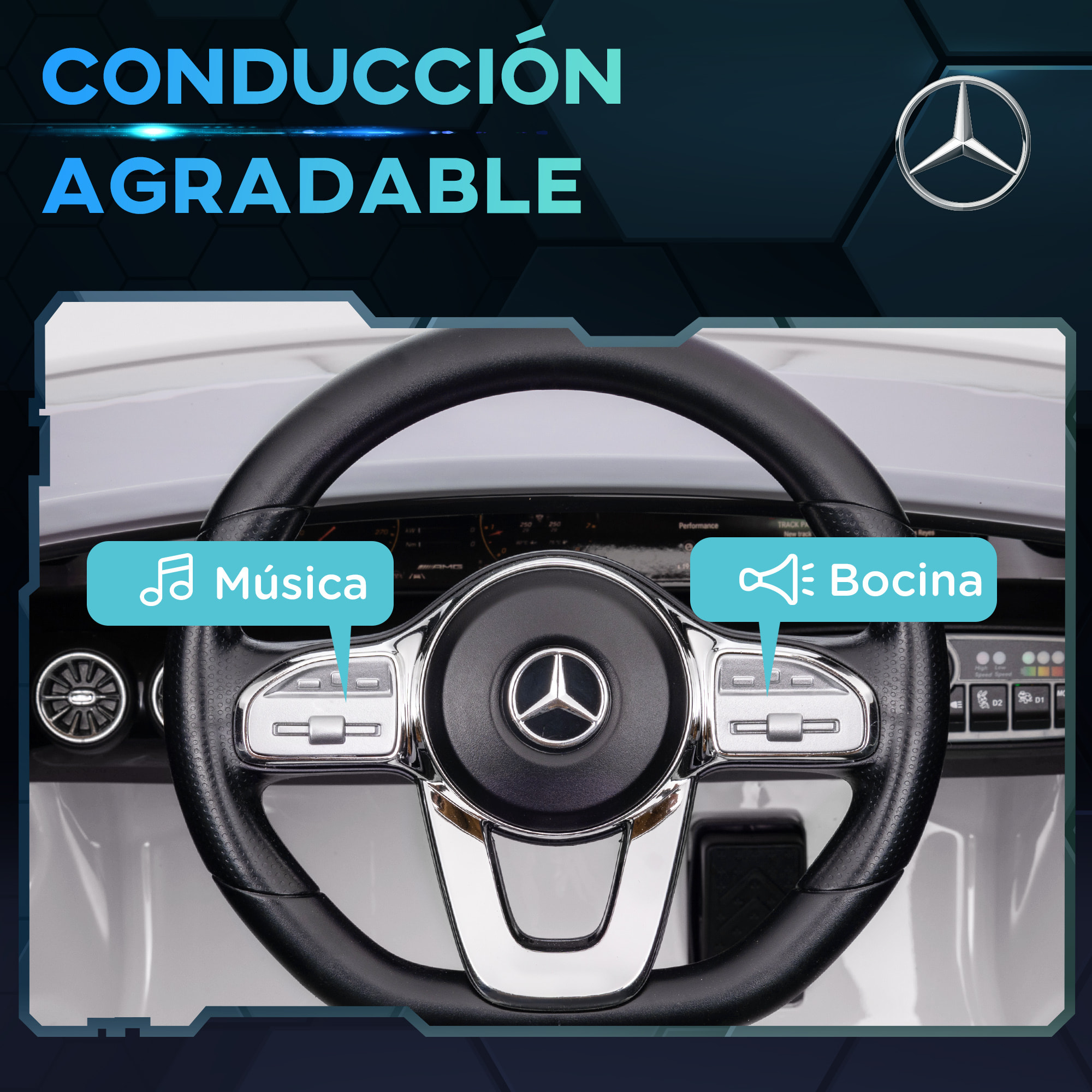 Coche Eléctrico para Niños de +3 Años Mercedes-AMG CLA 45 Carro Eléctrico Infantil con Batería 12V Mando a Distancia Faros LED Bocina Música y Ruedas Auxiliares Blanco