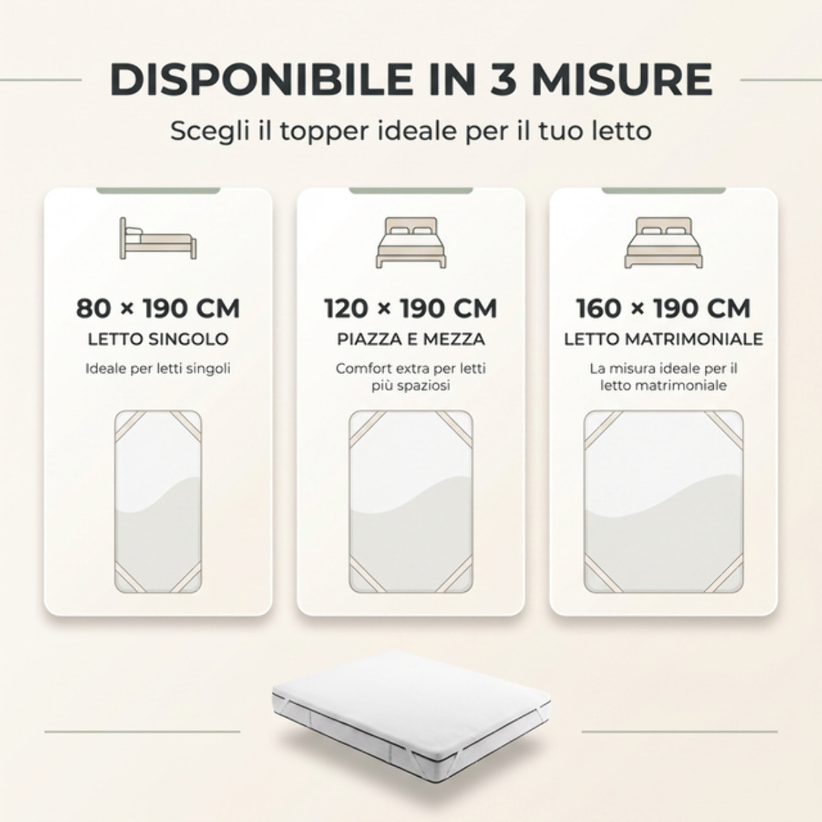 Topper Materasso in Memory Foam con Fibra d’Argento, Alto 4 cm, Traspirante e Antistatico con Elastici, Certificato OEKO-TEX, Made in Italy