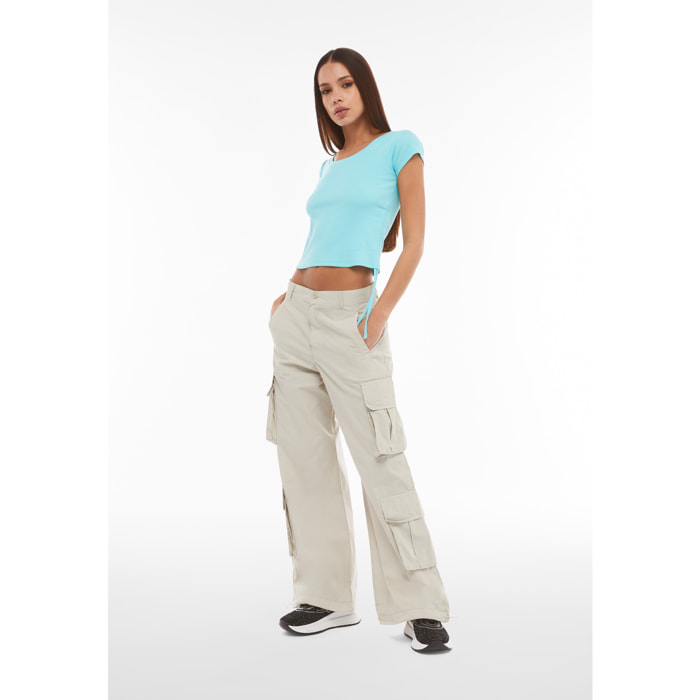 Pantaloni cargo baggy fit in popeline con quattro tasconi