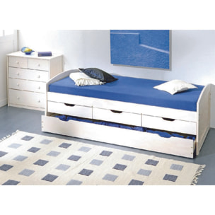 Letto singolo con letto estraibile inferiore e tre cassetti, colore bianco, cm 98 x 63 x 195