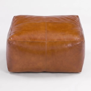 Pouf rectangulaire en cuir de buffle marron - Augustin