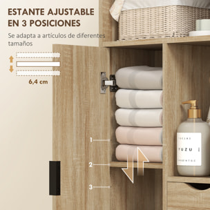 Mueble de Baño Estrecho Armario de Baño con 2 Cajones Compartimento Abierto y Estantes Ajustables para Espacio Pequeño Cocina Salón 50x25x100 cm Natural