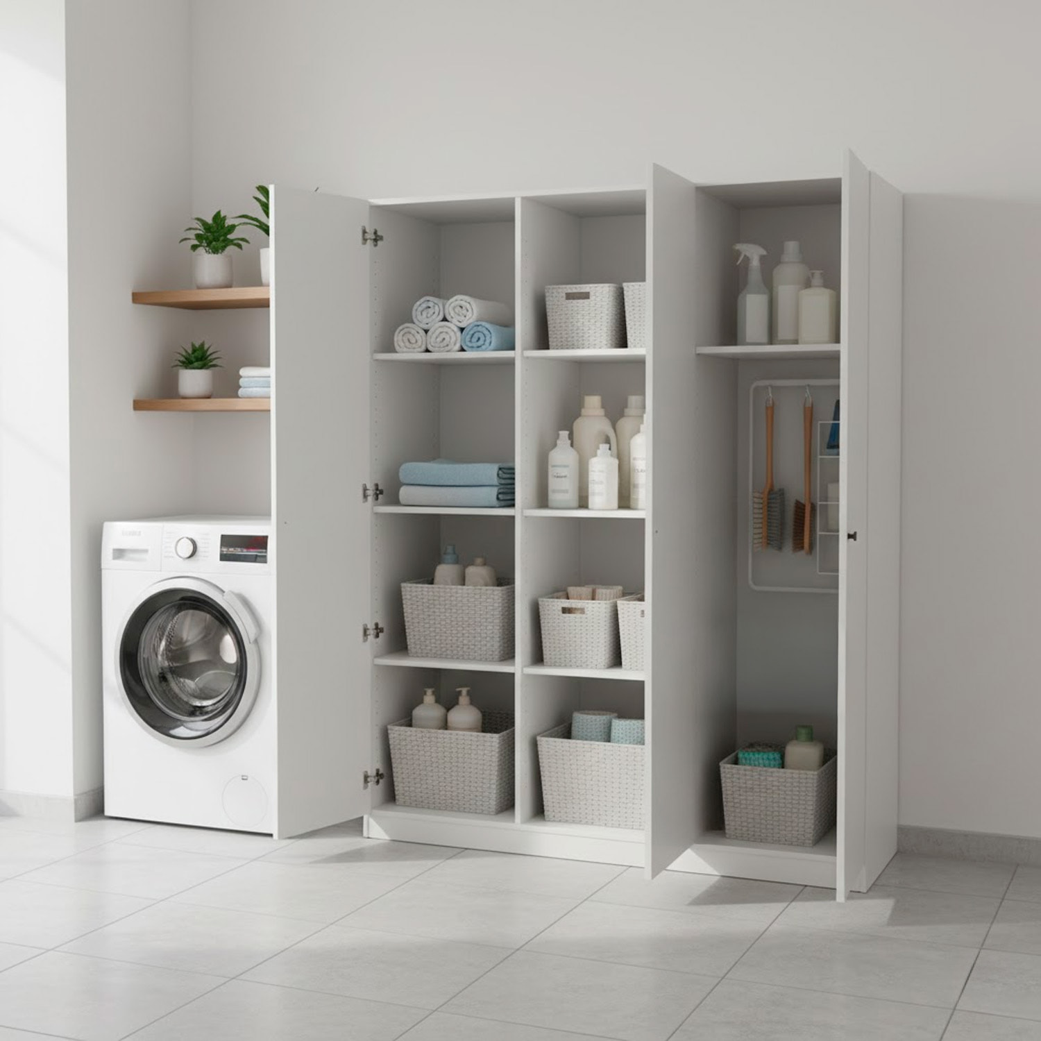 Armadio Multiuso Con 3 Ante Battenti E Ripiani Interni Design Moderno Salvaspazio Armadietto Mobile Camera Da Letto 140.25 x 36 x 180.9 cm Bianco