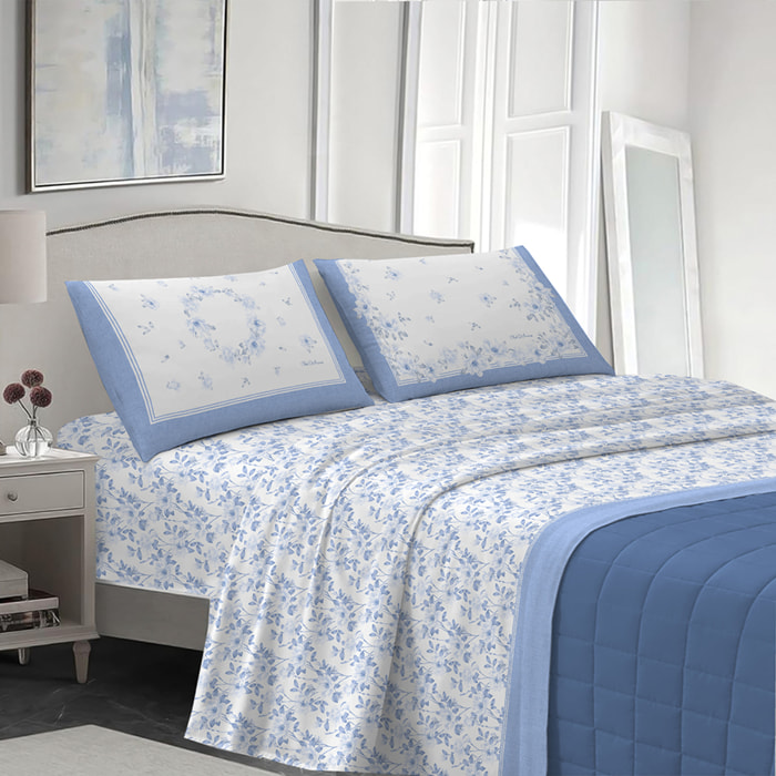 Completo letto marsiglia azzurro in cotone 100% cotone