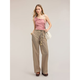 Motivi - Pantalones palazzo de algodón con cinturón - Beige