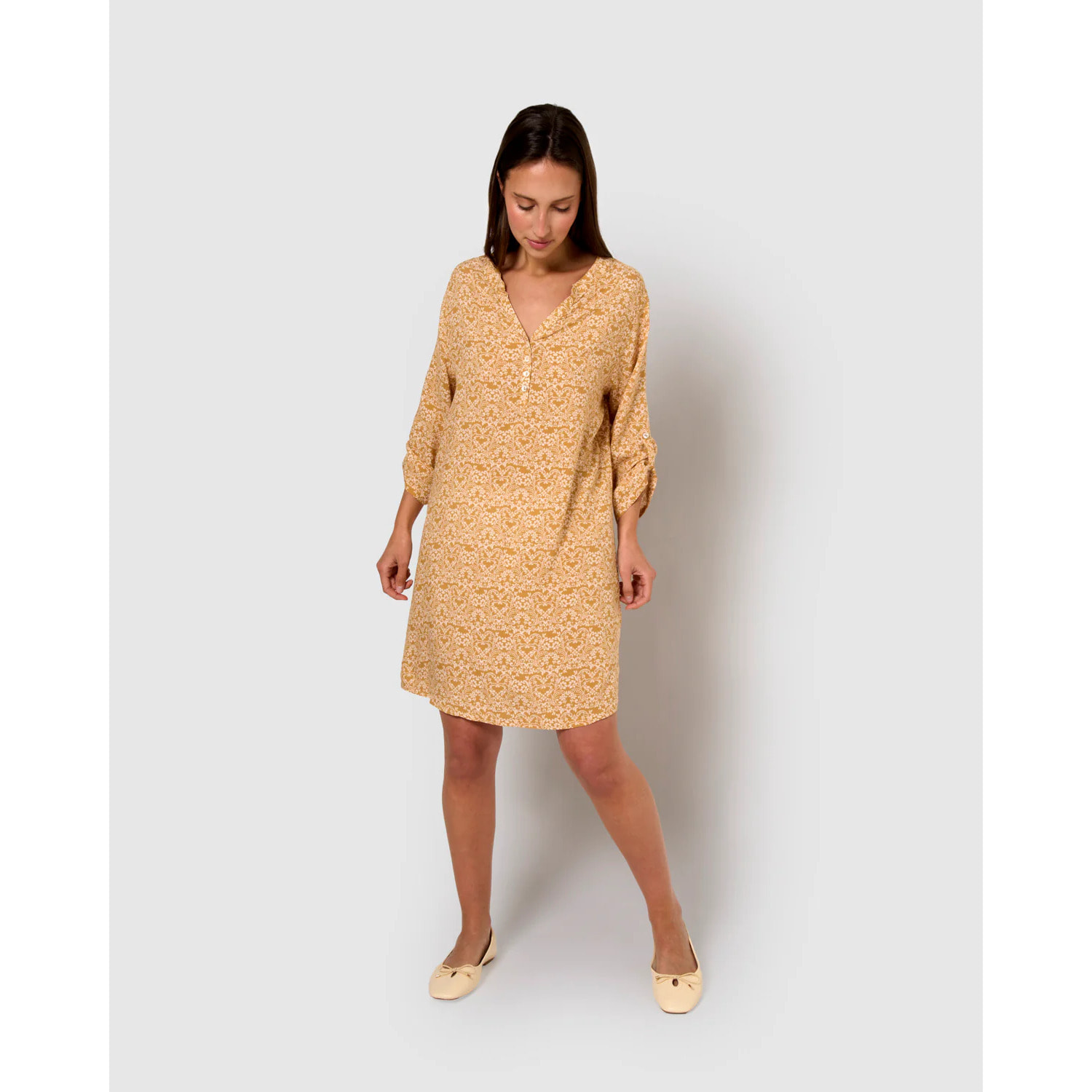Vestido viscosa emeral ocre