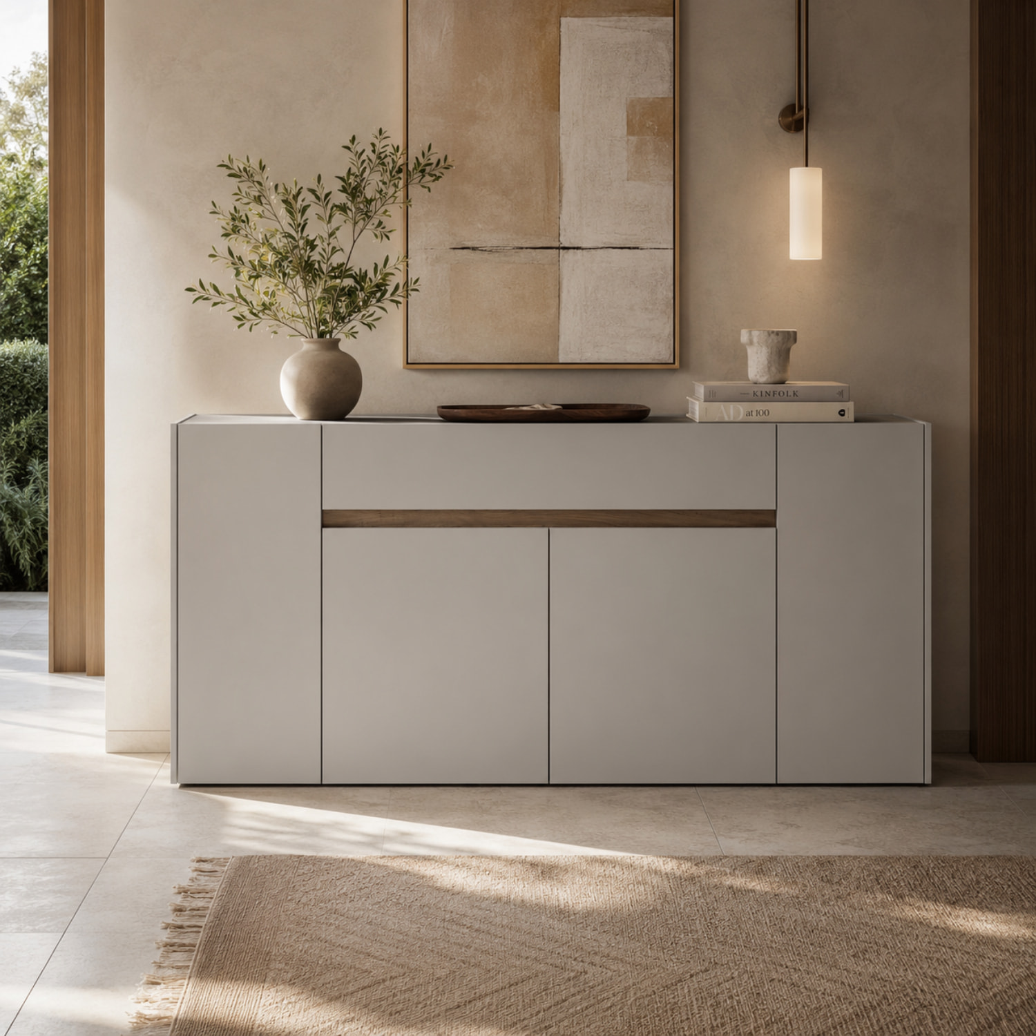Credenza Moderna Madia In Melaminico Con 4 Ante E 1 Cassetto Mobile Contenitore Sala Pranzo Soggiorno Design Senza Maniglie 170x85x40 cm Noce Chiaro