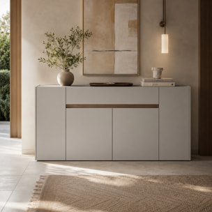 Credenza Moderna Madia In Melaminico Con 4 Ante E 1 Cassetto Mobile Contenitore Sala Pranzo Soggiorno Design Senza Maniglie 170x85x40 cm Noce Chiaro