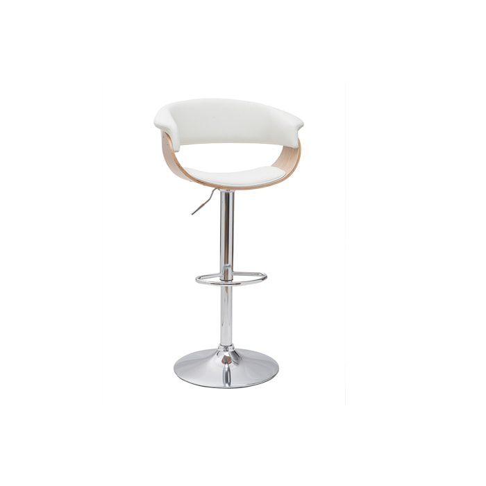 Tabouret de bar design réglable blanc et bois clair OKTAV